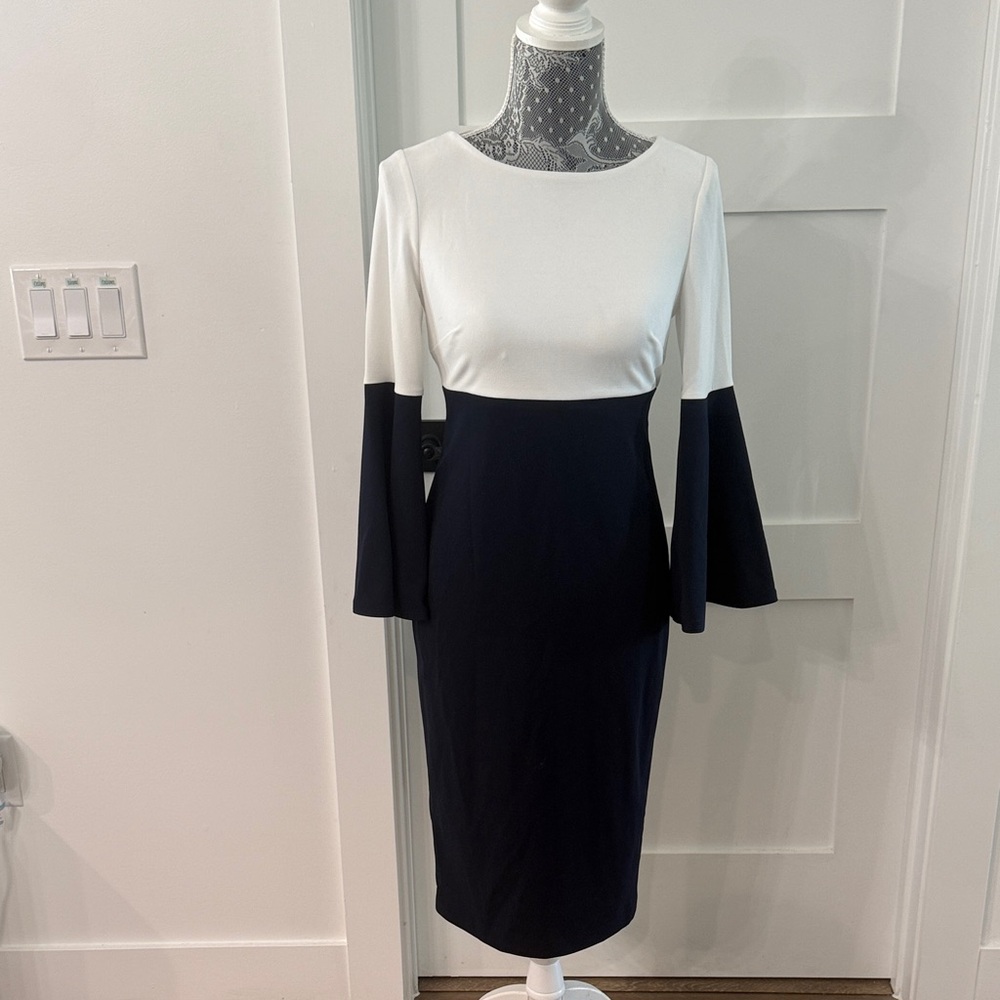 Calvin Klein Black and White Long Sleeve Dress